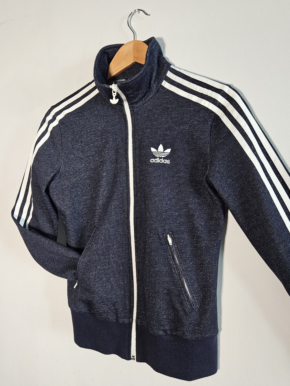 Adidas Firebird Women's Navy Blue Three-Stripe Track Jacket